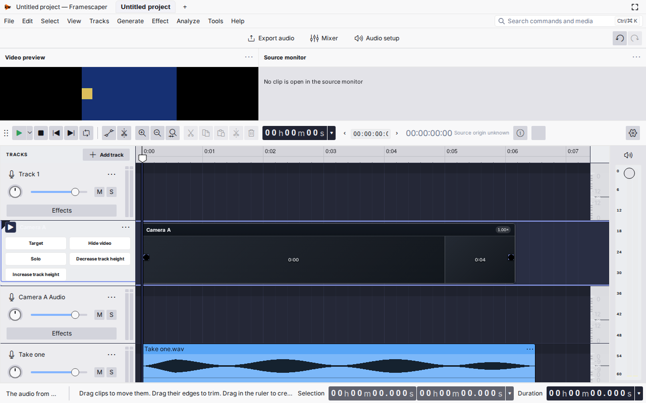 Framescaper video editor with preview and timeline